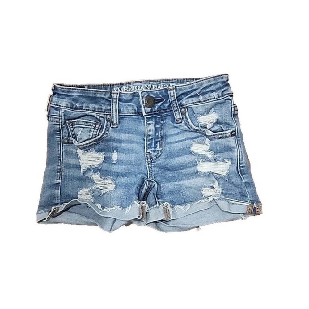 American Eagle Outfitters Blue Distressed Jean Shorts